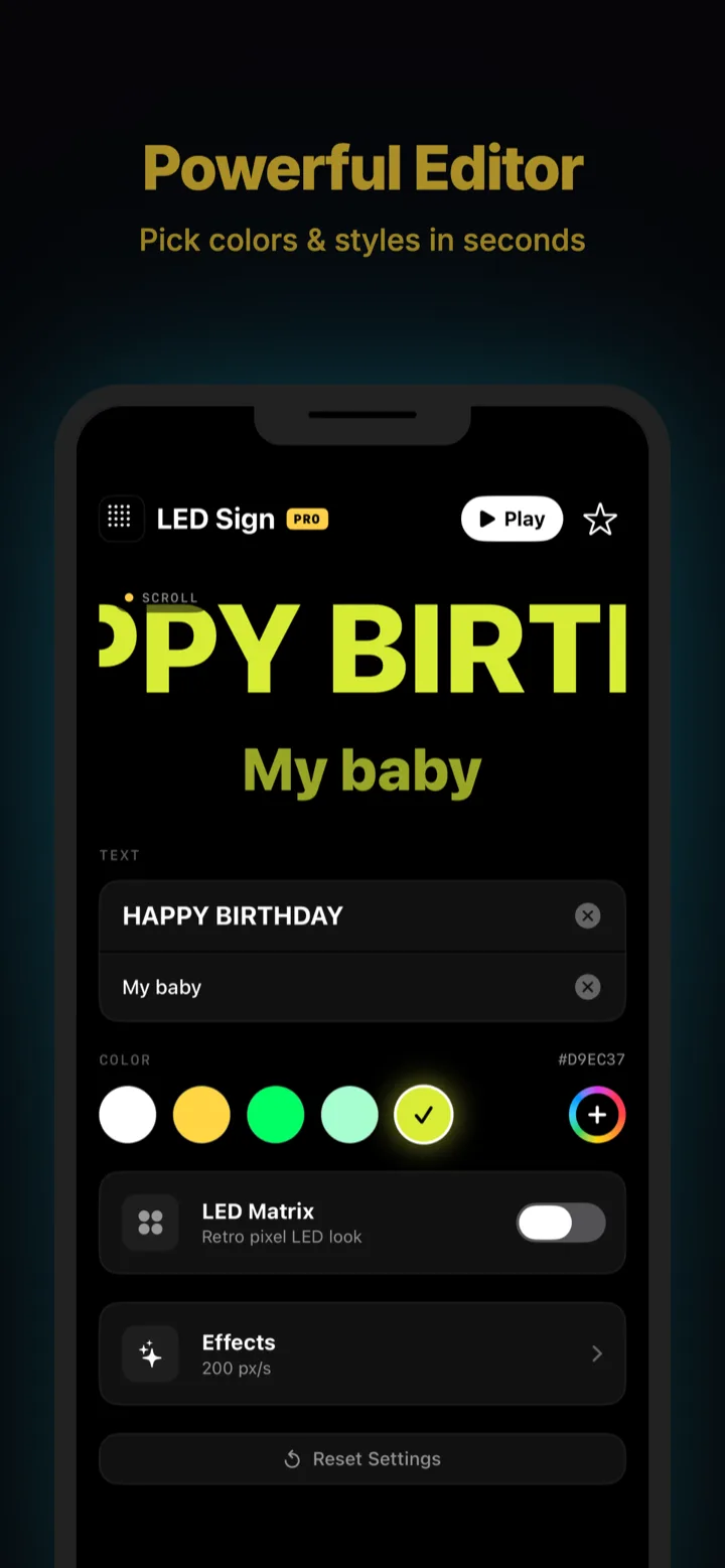 LED Sign editor home screen